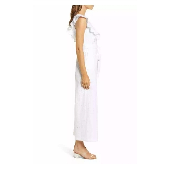 Rachel Parcell Ruffle Sleeve White Waist Tie Jumpsuit XXL - Picture 4 of 10